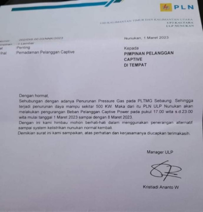 Surat PT PLN ULP Nunukan