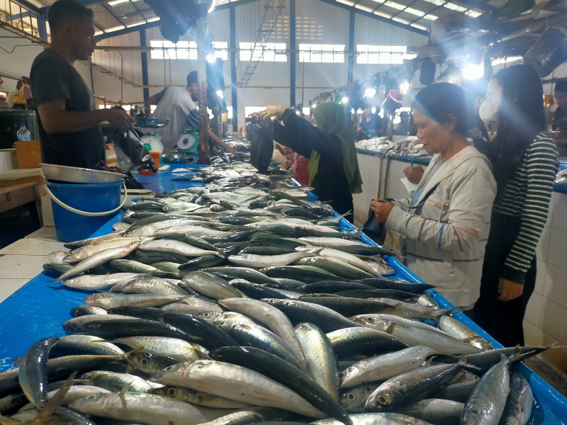 Penjual ikan di Pasar Yamaker Nunukan melayani pembeli pada Selasa (27/3)