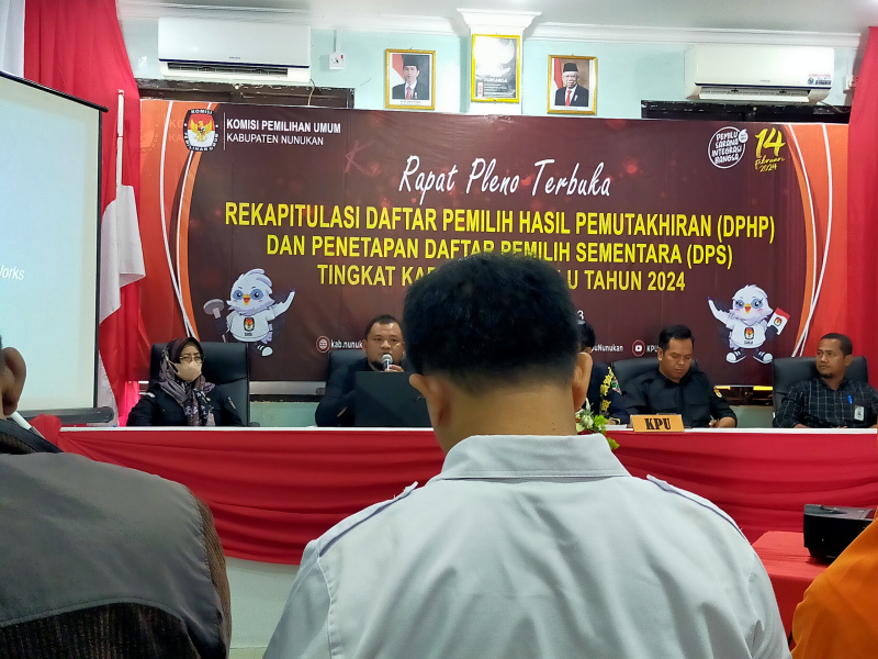 Rapat Pleno Terbuka Rekapitulasi Daftar Pemilih Hasil Pemutkahiran (DPHP) Pemilu 2024 di gedung KPU Nunukan, Rabu (5/4). FOTO: berandatimur.com 