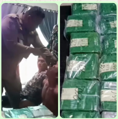 Kolase: 12 Bungkus Diduga Sabu dengan Anggota Satpol PP tarakan yang menginterogasi pria pembawa barang haram tersebut. (Doc)